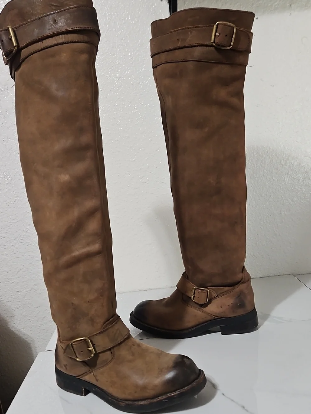 Jeffrey Campbell leather flat engineer Over The Knee boots
